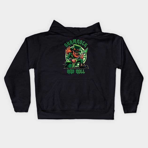 Shamrock and Roll - Funny St Patricks Day Kids Hoodie by Iron Ox Graphics